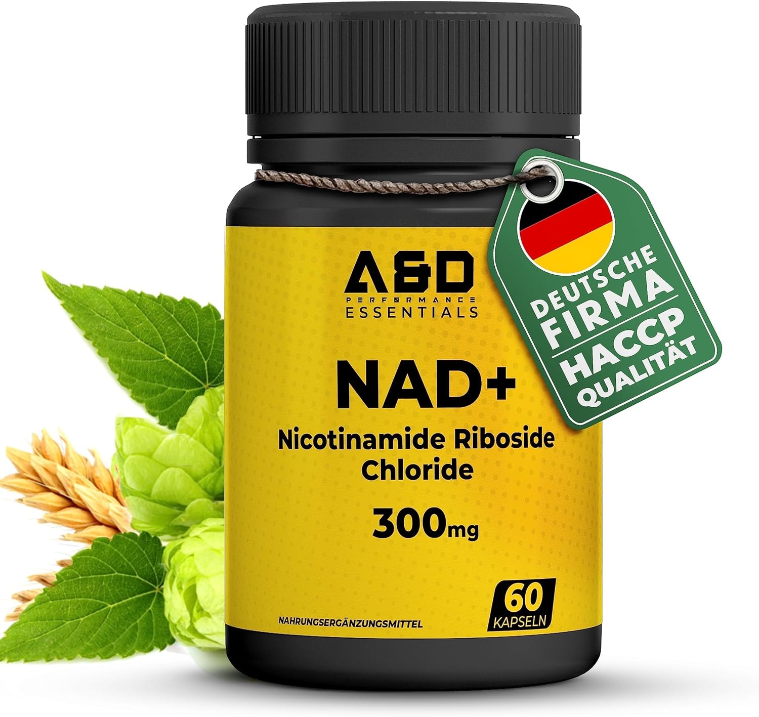 Produktbild von Bewertung A&D Performance NAD+ Nicotinamide Riboside Chloride NAD Lifter für Anti-Aging Das Original 300mg Kapseln Nicotinamid Ribosid aus natürlichem Hopfen Für gesundes Altern & mehr Energie 60 capsules