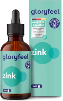 Produktbild von GloryFeel Zink Tropfen 100ml 3400 Tropfen Premium: Zink-Sulfat Flüssig (Ionisches Zink) - Ohne Alkohol & Vegan - Laborgeprüfte Markenqualität deutscher Herstellung