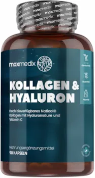 MaxMedix Kollagen Kapseln mit Hyaluronsäure, Vitamin C, CoQ10 & Zink 1200mg Meereskollagen Hydrolysat 90 Kapseln (1 Monat) für Haut, Haare, Knochen & Gelenke Laborgeprüft - Collagen Komplex von maxmedix