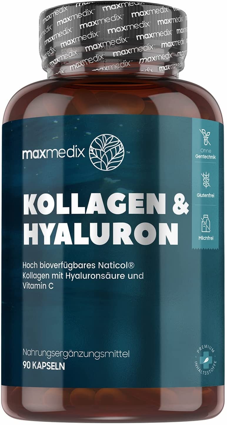 Produktbild von MaxMedix Kollagen Kapseln mit Hyaluronsäure, Vitamin C, CoQ10 & Zink 1200mg Meereskollagen Hydrolysat 90 Kapseln (1 Monat) für Haut, Haare, Knochen & Gelenke Laborgeprüft - Collagen Komplex von maxmedix
