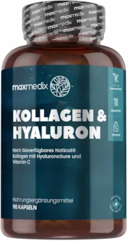 Produktbild von MaxMedix Kollagen Kapseln mit Hyaluronsäure, Vitamin C, CoQ10 & Zink 1200mg Meereskollagen Hydrolysat 90 Kapseln (1 Monat) für Haut, Haare, Knochen & Gelenke Laborgeprüft - Collagen Komplex von maxmedix