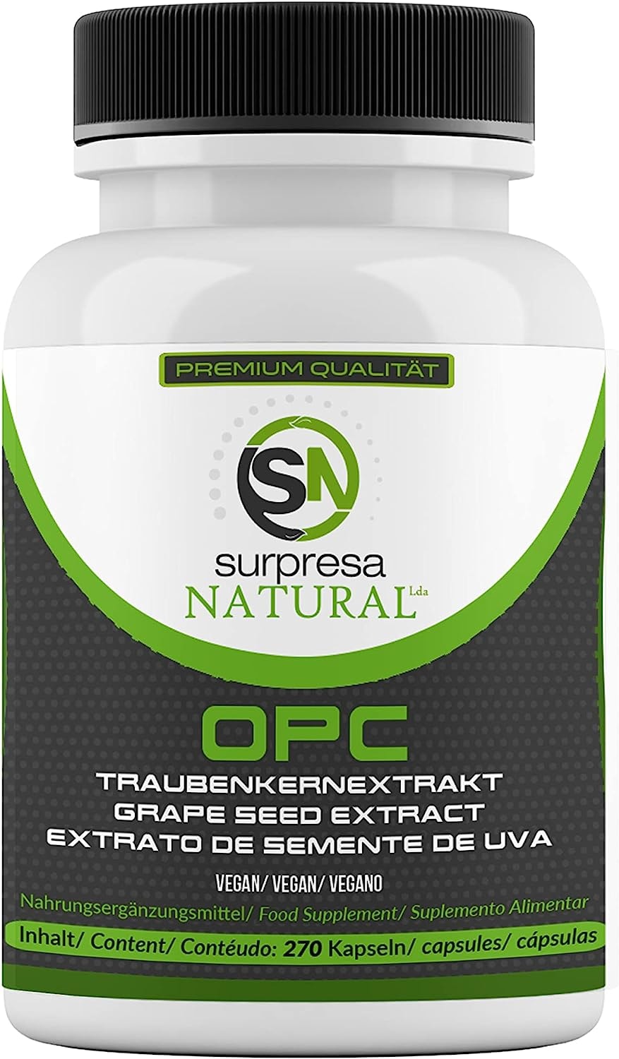 Produktbild von Bewertung Surpresa Natural OPC Traubenkernextrakt 270 Kapseln 135 Tage Vorrat 800mg je Tagesdosis aus französischen Weintrauben in Deutschland produziert & laborgeprüft vegan