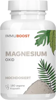 ImmuBoost  Magnesium aus Magnesiumoxid 180 vegane Kapseln mit 375mg reinem Magnesium 1 Tag 1 Kapsel Elektrolytzufuhr mit Magnesium | CO2-neutral
