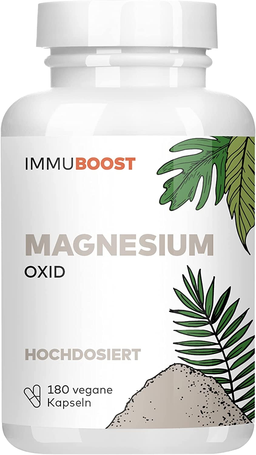 Produktbild von ImmuBoost  Magnesium aus Magnesiumoxid 180 vegane Kapseln mit 375mg reinem Magnesium 1 Tag 1 Kapsel Elektrolytzufuhr mit Magnesium | CO2-neutral