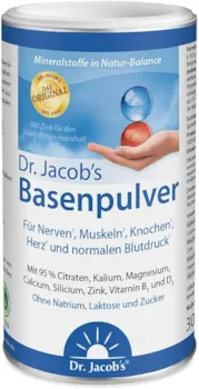 Dr. Jacob’s Basenpulver auf Citratbasis besonders viel Kalium wie in Gemüse und Obst, Calcium Magnesium Zink Vitamin D, auch für Diäten und Basenfasten 300 g Dose Original Citrat-Basen-Pulver