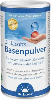 Produktbild von Bewertung Dr. Jacobs Basenpulver auf Citratbasis besonders viel Kalium Calcium Magnesium Zink Vitamin D Sport auch für Diäten und Basenfasten 300 g Dose Original Citrat-Basen-Pulver