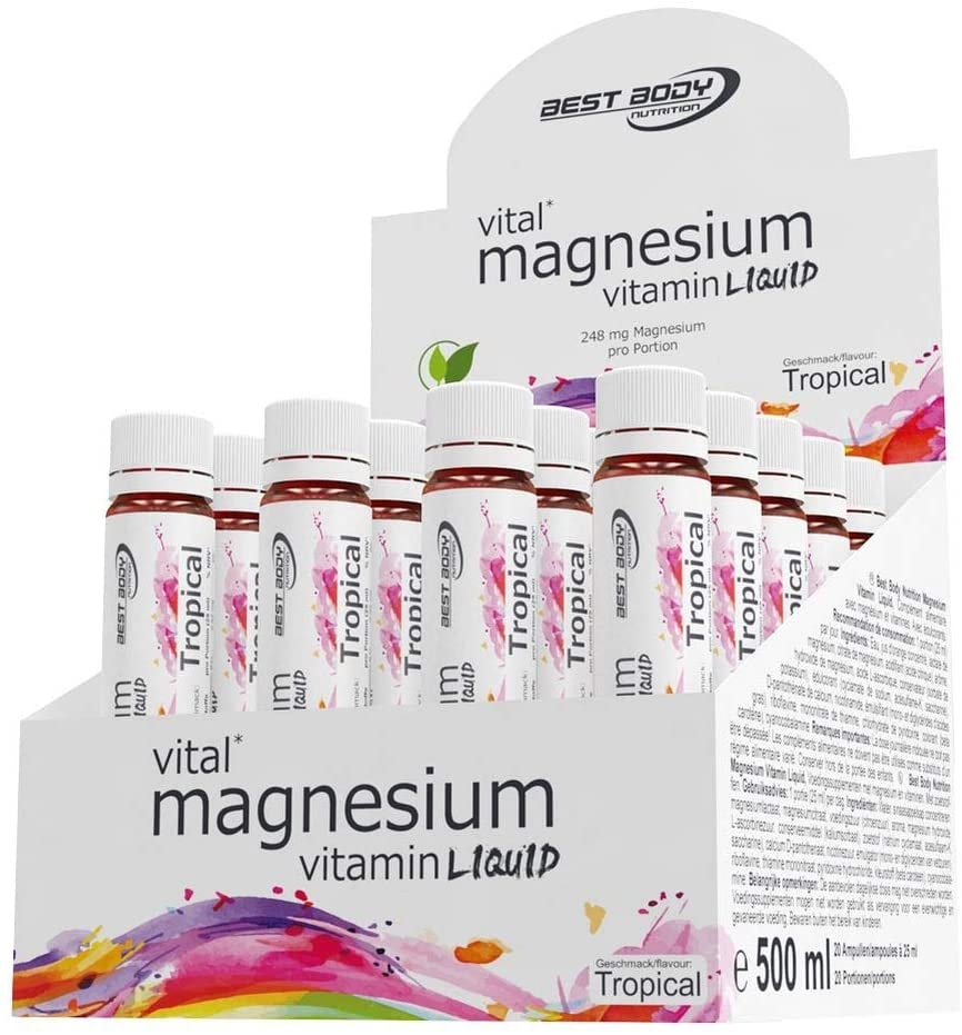 Produktbild von Best Body Nutrition Magnesium Vitamin Liquid, Tropical, 20 Ampullen à 25 ml (500 ml)