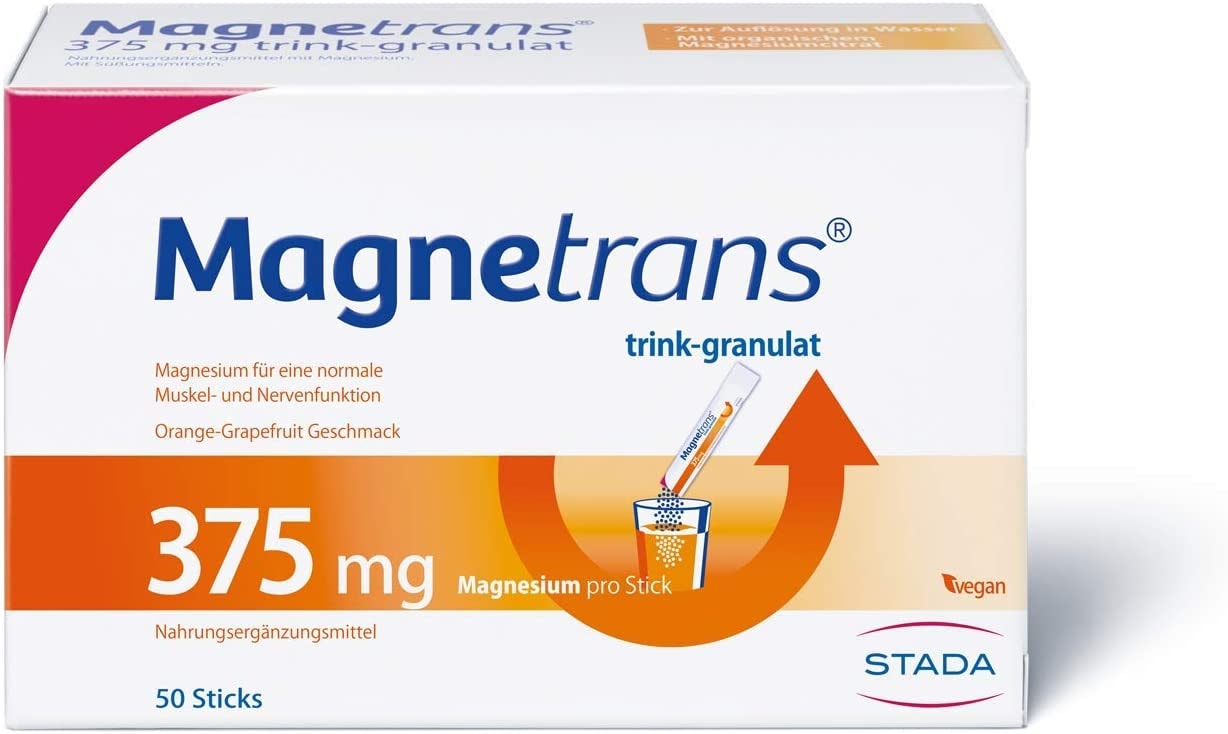 Magnetrans trink-granulat 375 mg - Magnesiumgranulat zur Einnahme mit Flüssigkeit - Magnesium für eine normale Muskel- und Nervenfunktion - 50 Sticks, 340 g