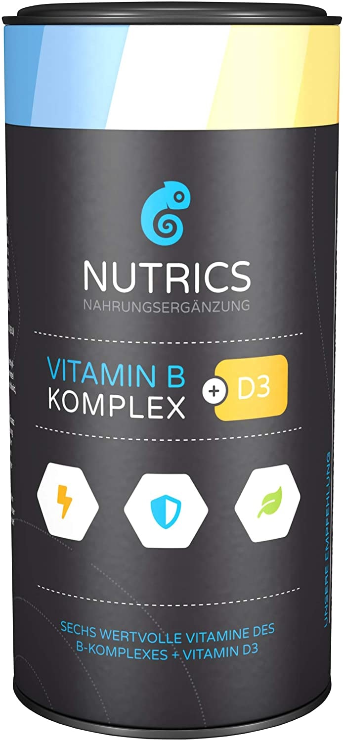 Produktbild von Nutrics I Vitamin B Komplex + D3 I 120 Kapseln hochdosiert I 100% Vegane Wirkkombination I Made in Germany