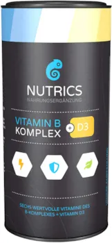 Produktbild von Nutrics I Vitamin B Komplex + D3 I 120 Kapseln hochdosiert I 100% Vegane Wirkkombination I Made in Germany