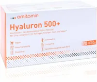 amitamin - Hyaluron 500+, Apothekenqualität, 90 Kapseln für 3 Monate, einzeln hygienisch verpackt, hochdosierte Hyaloronsäurekapseln 500mg, 500-700 kDa, plus Vitamin C und Zink, vegan