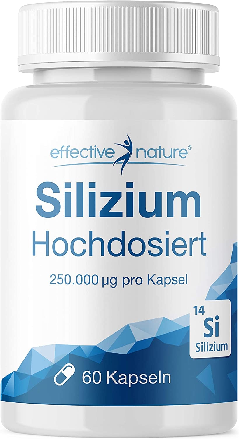 Produktbild von effective nature Silizium Kapseln Hochdosiert 60 Stk. für 30 Tage aus Bambusextrakt 500 mg Bambus Silizium pro Tag mit Zink zur Unterstützung normaler Knochen, Haare, Nägel & Haut - Vegan
