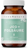 Produktbild von Bewertung InnoNature Natürliche Folsäure mit Jod aus Fingertangextrakt und Zitronenschalenextrakt) 120 Kapseln. 150 µg Jod + 800 µg Folsäure Für Kinderwunsch + Schwangerschaft. 100% natürlich, hochdosiert, vegan & hergestellt in DE