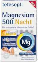 Produktbild von tetesept Magnesium 500 Nacht – Nahrungsergänzungsmittel mit hochdosiertem Magnesium für entspannte Muskeln im Schlaf – 5 x 30 Tabletten