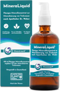 Produktbild von MineraLiquid Mineralien Konzentrat mit Calcium, Magnesium & Spurenelemente - 100ml flüssige Elektrolyte für 75 Liter Sprudelwasser und Getränke - Magnesium, Calcium, Iod, Selen und Zink flüssig