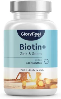 Produktbild von GloryFeel Biotin Zink Selen Vergleichssieger 2020 400 vegane Tabletten (13 Monate) - Premium Haar-Vitamine hoch bioverfügbar - Laborgeprüft und ohne Zusätze in Deutschland hergestellt