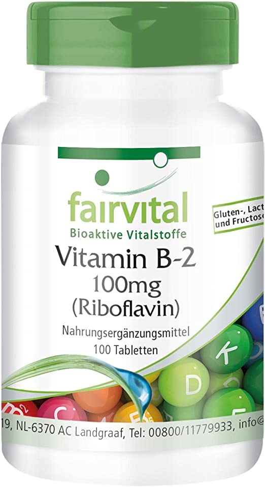 Produktbild von fairvital Vitamin B2 Riboflavin 100mg - HOCHDOSIERT - VEGAN - 100 Tabletten