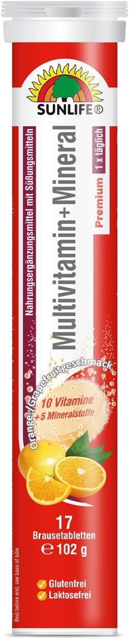 Produktbild von SUNLIFE Multivitamin Mineral Brausetabletten hochdosiert Orange-Grapefruitgeschmack 17 Brausetabletten