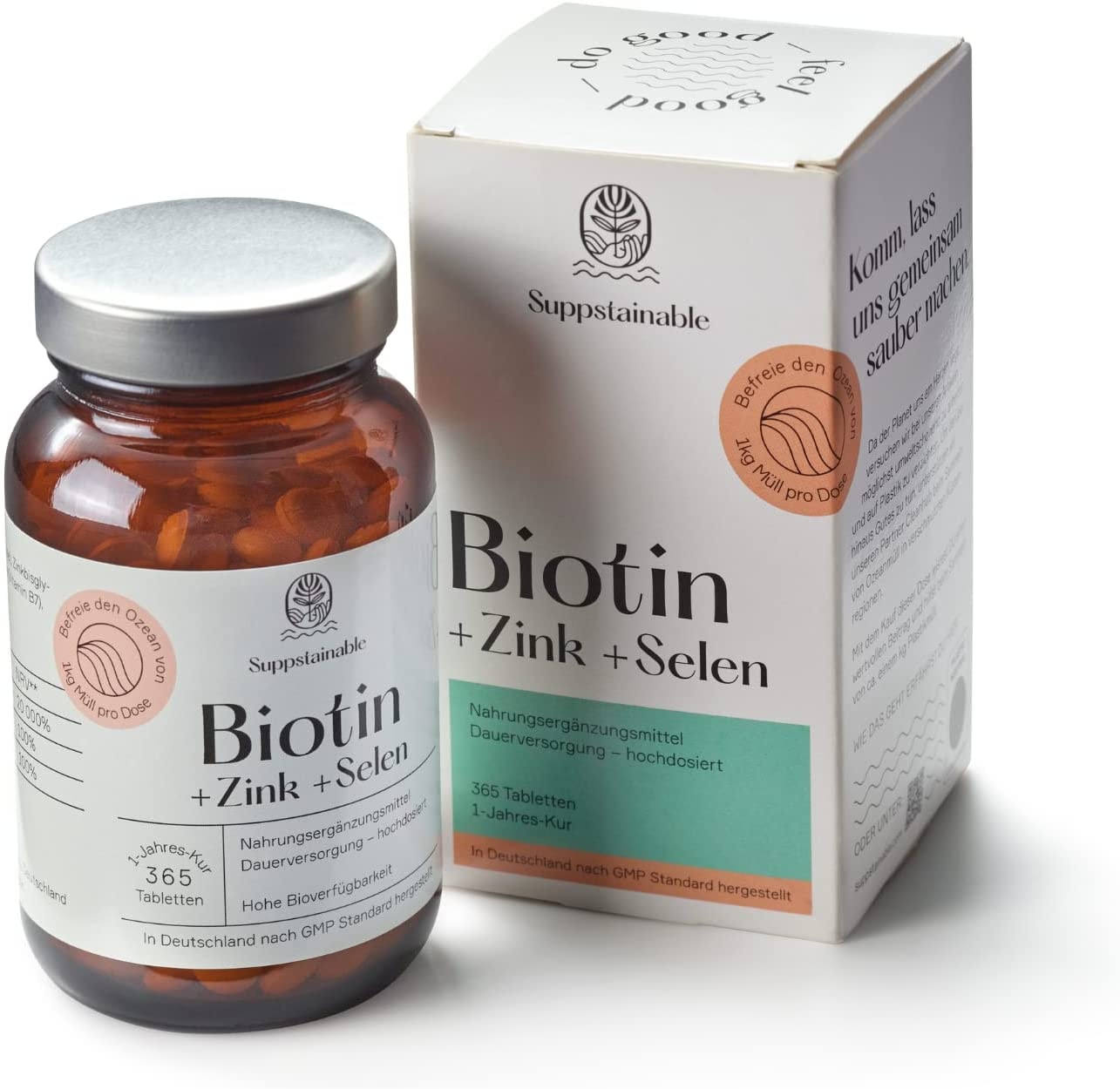 Produktbild von Suppstainable Vitamin B7 -  365 Biotin Zink Selen Tabletten | vegan | tierversuchsfrei | laborgeprüft | biotin haare | Haare Haut Nägel | Haar Vitamine | biotin tabletten haare
