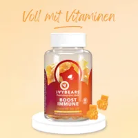 Produktbild von IVYBEARS BOOST IMMUNE Multivitamin Gummibärchen, Hochdosierte Multivitamine für ein starkes Immunsystem, Vitamine B2, B6, B12, C, D2, E, Biotin, Vegan & frei von Titandioxid, 60 Stück, Made in Germany