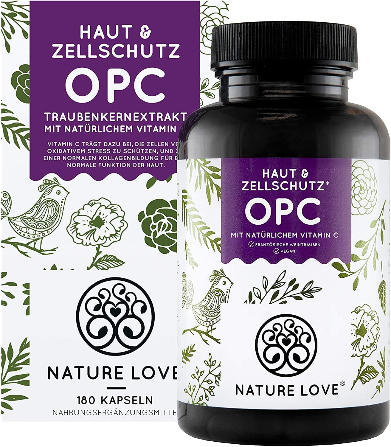Produktbild von Bewertung NATURE LOVE OPC Traubenkernextrakt hochdosiert mit 800mg Extrakt je Tagesdosis aus französischen Trauben laborgeprüft vegan und in Deutschland produziert