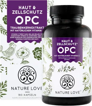 Produktbild von Bewertung NATURE LOVE OPC Traubenkernextrakt hochdosiert mit 800mg Extrakt je Tagesdosis aus französischen Trauben laborgeprüft vegan und in Deutschland produziert