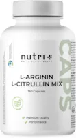 Produktbild von Bewertung nutri + Arginin Citrullin Kapseln 360 Caps hochdosiert vegan 3000mg L-Citrullin Malat L-Arginin Base Fitness und Bodybuilding Premiumqualität ohne Magnesiumstearat Zusätze