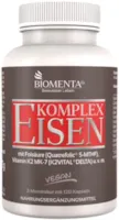 BIOMENTA Eisen Komplex – Premiumqualität – 120 Eisen Kapseln vegan mit Eisenbisglycinat + Kupfer + Vitamin A + Vitamin C + Vitamin K2 MK7 + Folsäure + B-Vitamine + Calcium + Kalium - 2 Monatskur