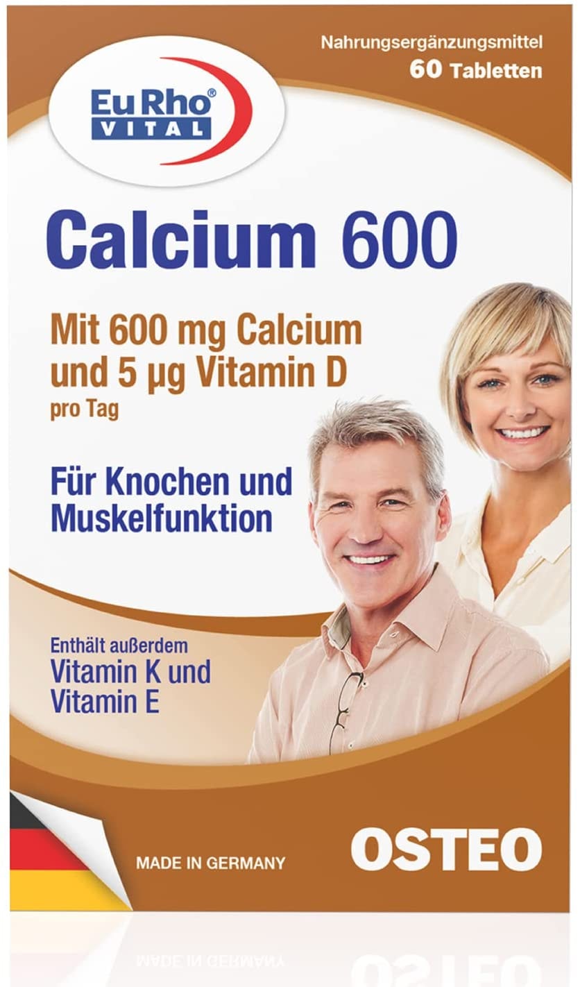 Produktbild von EuRhoVITAL - Calcium 600 | Für Knochen und Muskelfunktion | 60 Tabletten für 2 Monate | EuRho® Vital – Made in Germany