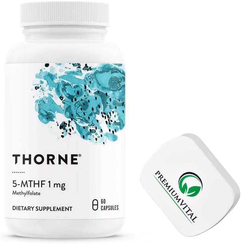 Produktbild von PREMIUMVITAL, Thorne Research, 5-MTHF, Folsäure, 60 vegane Kapseln, mit praktischer Pillendose, Laborgeprüft, Sojafrei, Glutenfrei, Ohne Gentechnik