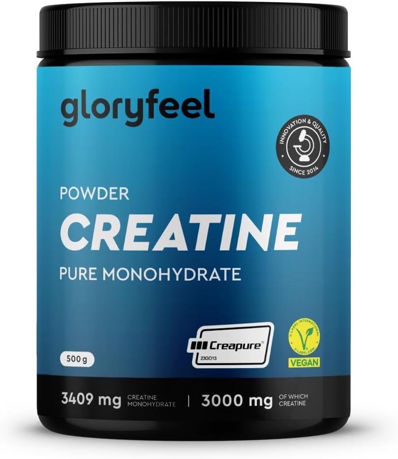 Produktbild von Bewertung GloryFeel Creatin Monohydrat 500g Creapure 99,99% reines Mikronisiertes Pulver 146 Portionen Kreatin Monohydrat Premium Rohstoff aus Deutschland Laborgeprüft in Deutschland hergestellt