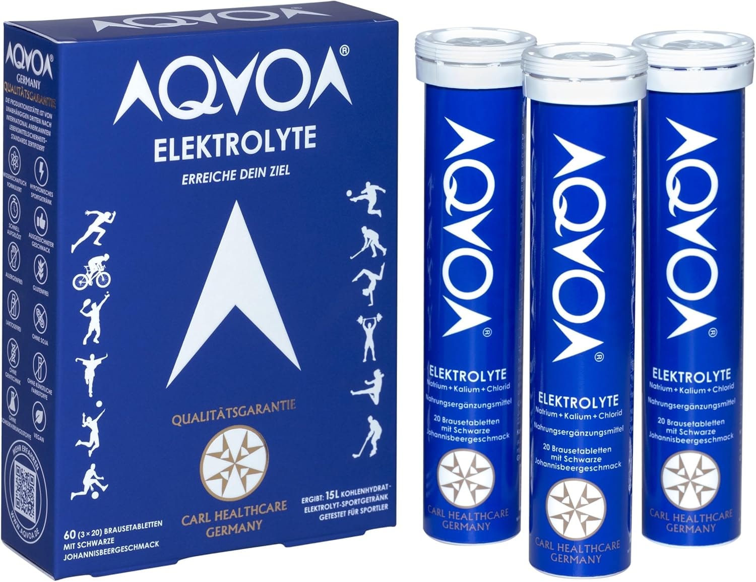 Produktbild von Bewertung AQVOA ELEKTROLYTE SPORTPACK Vertraut & genutzt von deutschen Olympioniken für superschnelle Hydration von A Lizenz Trainern empfohlen & für Profisportler getestet 3x20 Brausetabletten 3er Pack
