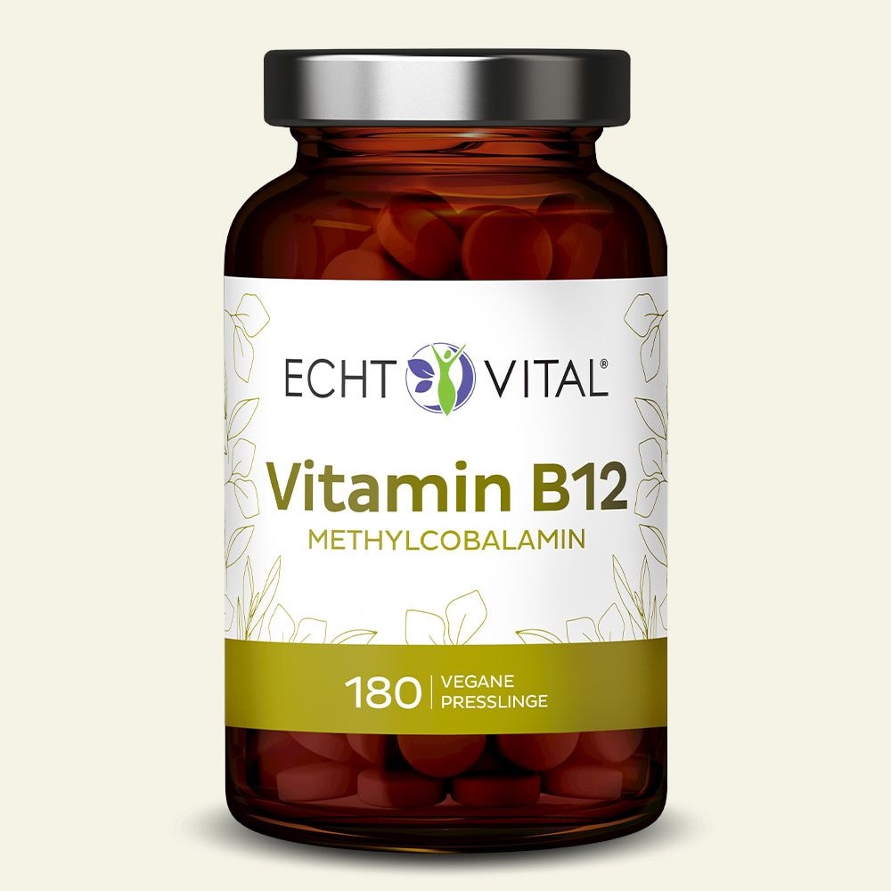 Produktbild von Bewertung ECHT VITAL Vitamin B12 Glas mit 180 Presslingen