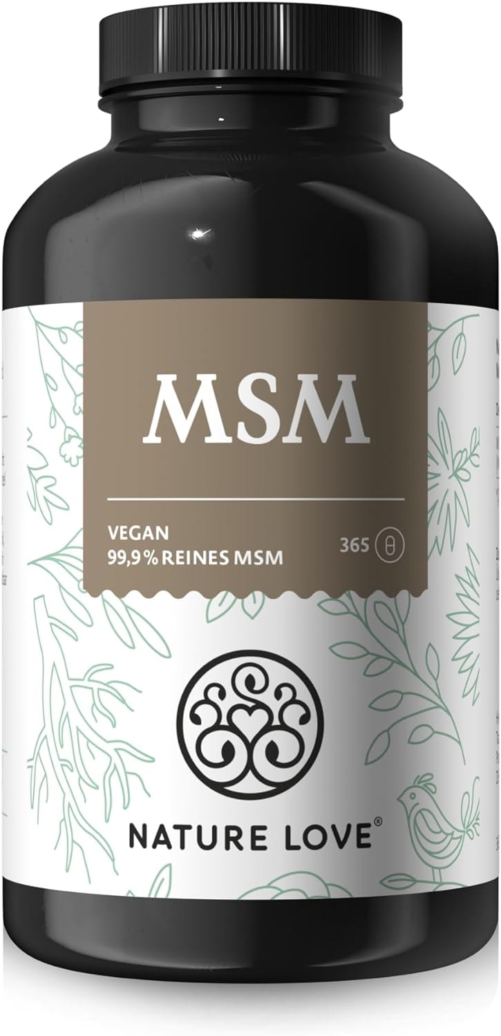 Produktbild von Bewertung NATURE LOVE MSM Kapseln 365 Kapseln für 6 Monate hochdosiert mit 1600mg MSM Pulver je Tagesdosis Vegan laborgeprüft und in Deutschland hergestellt