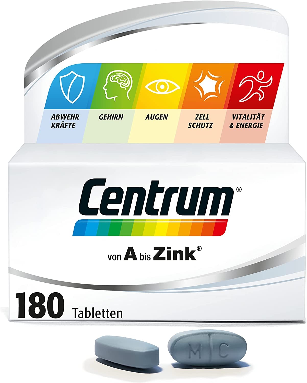 Produktbild von Centrum Von A bis Zink – Hochwertiges Nahrungsergänzungsmittel zur täglichen Komplettversorgung mit Mikronährstoffen – Multivitamine, Mineralstoffe, Spurenelemente – 1 x 180 Tabletten