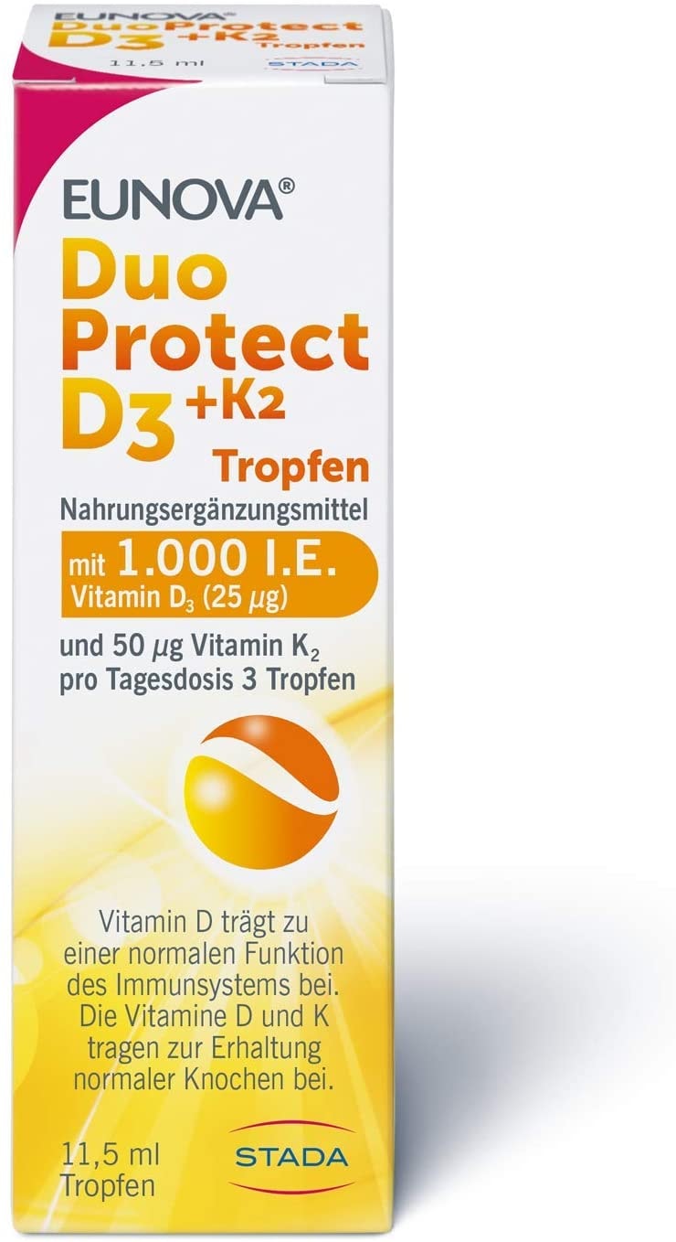 Produktbild von EUNOVA DuoProtect D3 + K2 1000 I.E. - Tropfen - Nahrungsergänzungsmittel für gesunde Knochen - 1 x 11,5 ml