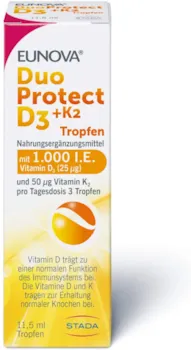 Produktbild von EUNOVA DuoProtect D3 + K2 1000 I.E. - Tropfen - Nahrungsergänzungsmittel für gesunde Knochen - 1 x 11,5 ml