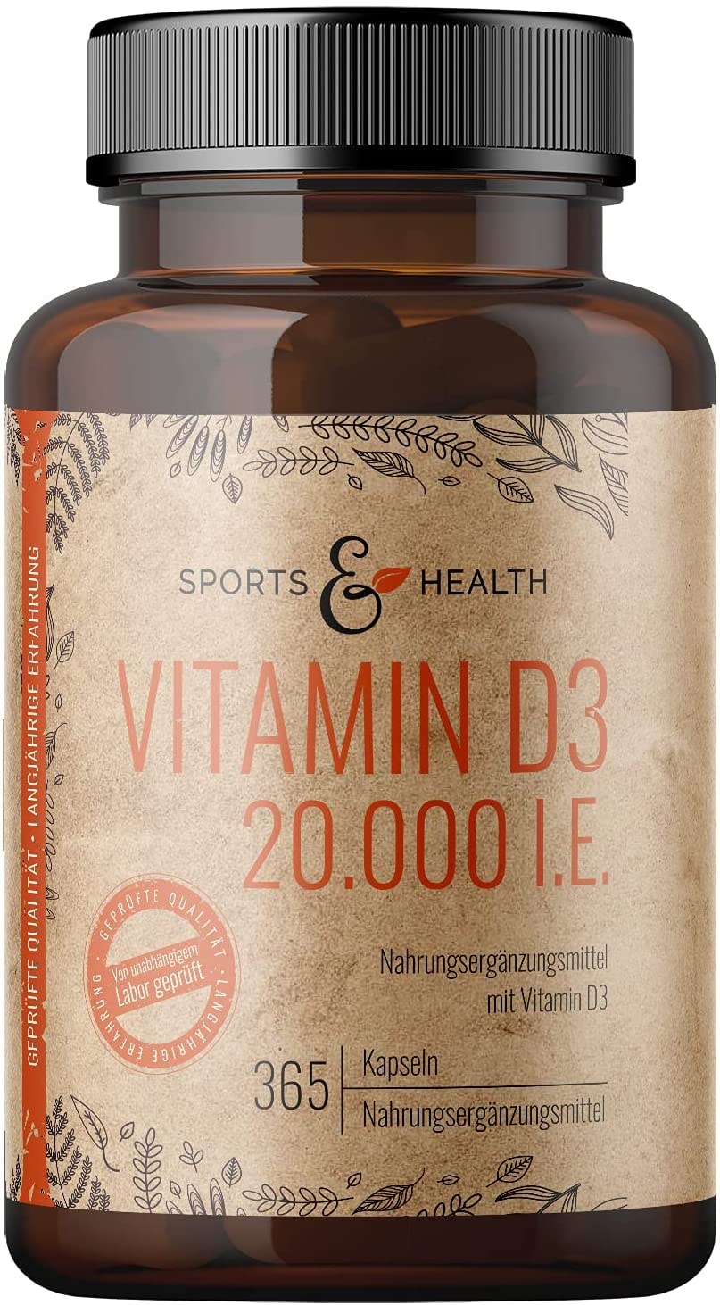Produktbild von Bewertung Sports and Health Vitamin D3 20000 Depot 365 Tabletten Hochdosiertes Vitamin D3 - Vitamin D Tabletten - Vitamin D 20000 - D3 20000 IE