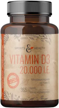 Produktbild von Bewertung Sports and Health Vitamin D3 20000 Depot 365 Tabletten Hochdosiertes Vitamin D3 - Vitamin D Tabletten - Vitamin D 20000 - D3 20000 IE