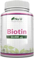 Produktbild von Nu U Nutrition Biotin hochdosiert 10.000 mcg - für Haar-Wachstum, kräftige Nägel & gesunde Haut - volle Jahresversorgung - 365 Tabletten - Nahrungsergänzungsmittel von Nu U Nutrition