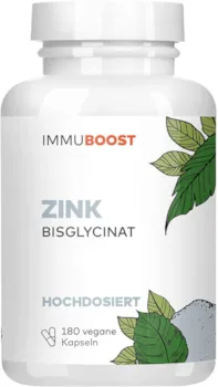 ImmuBoost Zink Bisglycinat 180 vegane Kapseln mit 25mg elementarem Zink 1 Tag 1 Kapsel Immunsystem stärken mit Zink | CO2-neutral