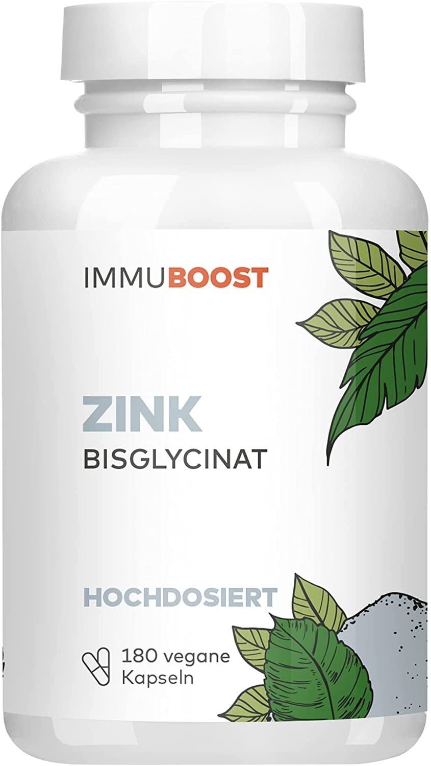Produktbild von ImmuBoost Zink Bisglycinat 180 vegane Kapseln mit 25mg elementarem Zink 1 Tag 1 Kapsel Immunsystem stärken mit Zink | CO2-neutral