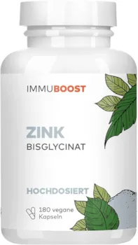 Produktbild von ImmuBoost Zink Bisglycinat 180 vegane Kapseln mit 25mg elementarem Zink 1 Tag 1 Kapsel Immunsystem stärken mit Zink | CO2-neutral