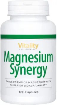 Produktbild von Vitality Nutritionals - Magnesium Kapseln Hochdosiert 300 mg I 3-Fach Power: Magnesium Glycinat, Malat und Citrat I mit Vitamin B6 I Muskeln Energie Stoffwechsel I Magnesium Synergy I Vitality Nutritionals by VitaminExpress