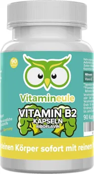 Vitamineule Vitamin B2 Kapseln (Riboflavin) - 200mg - hochdosiert - natürlich - Qualität aus Deutschland - vegan - ohne Zusätze - Energiestoffwechsel, Haut, Seekraft - kleine Kapseln statt Tabletten - Vitamineule
