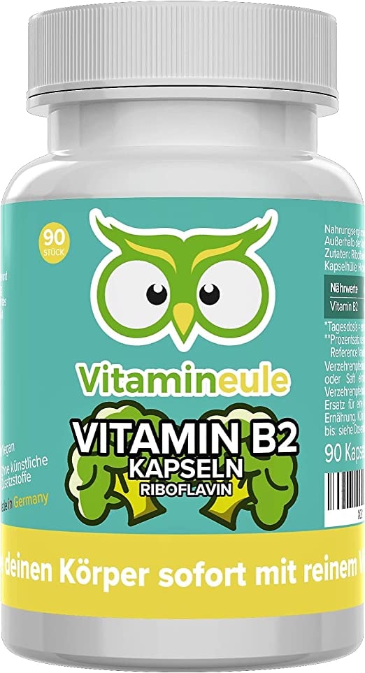 Produktbild von Vitamineule Vitamin B2 Kapseln (Riboflavin) - 200mg - hochdosiert - natürlich - Qualität aus Deutschland - vegan - ohne Zusätze - Energiestoffwechsel, Haut, Seekraft - kleine Kapseln statt Tabletten - Vitamineule