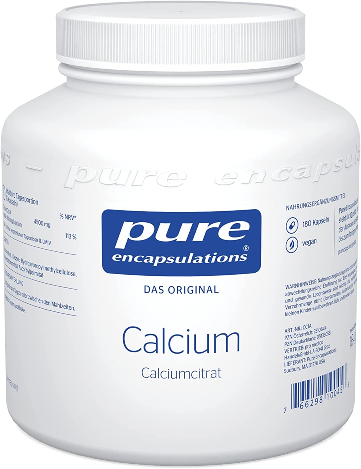 Produktbild von Bewertung Pure Encapsulations - Calcium (Calciumcitrat) - optimal resorbierbares Calciumcitrat - 180 vegane Kapseln