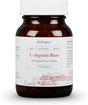 Produktbild von Bewertung BioProphyl L-Arginin Base mit 750 mg rein pflanzlichem L-Arginin ohne HCL mit Bioperine aus fermentativer deutscher Herstellung 120 pflanzliche Kapseln