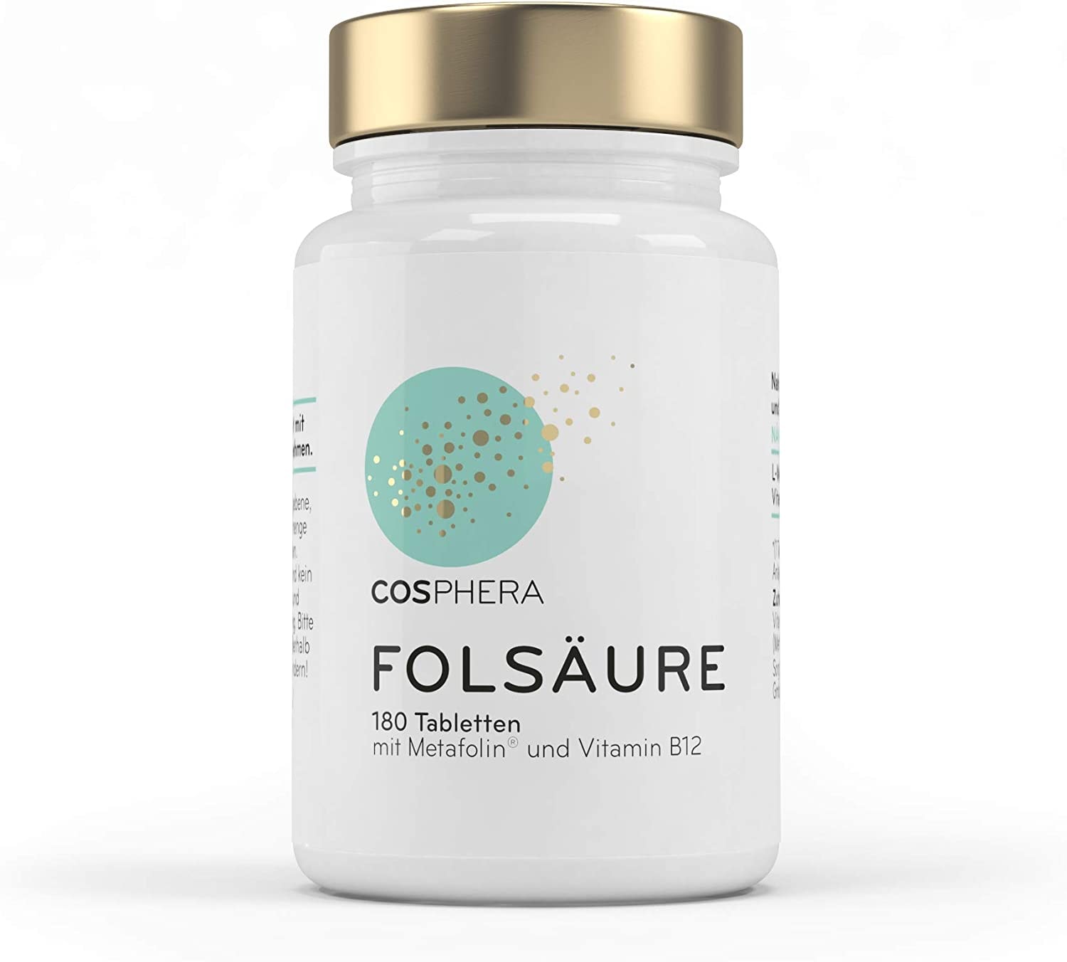 Produktbild von Bewertung COSPHERA Folsäure Tabletten Hochdosiert mit 800 μg Folat (Metafolin) und 25 μg Vitamin B12 pro Tablette 180 vegane Tabletten im 6-Monatsvorrat Mit 5-MTHF, dem best verwertbaren Vitamin B9