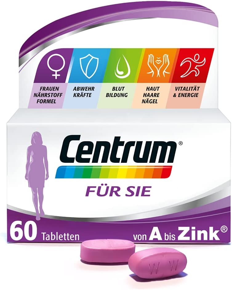 Produktbild von Centrum Für Sie – Hochwertiges Nahrungsergänzungsmittel mit Mikronährstoffen – Speziell für Frauen – Multivitamine, Mineralstoffe, Spurenelemente – 1 x 60 Tabletten